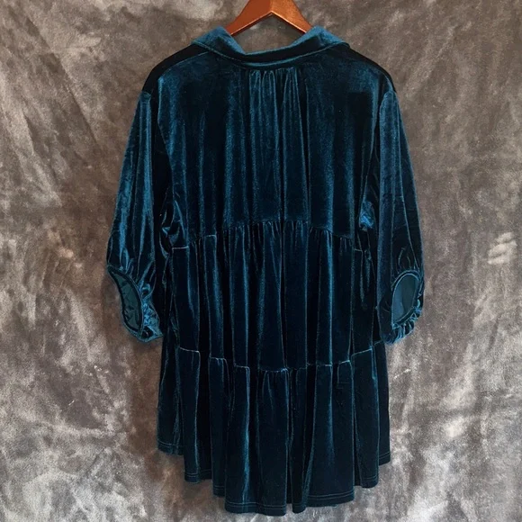 Umgee Teal Velvet Blouse - Picture 4 of 4